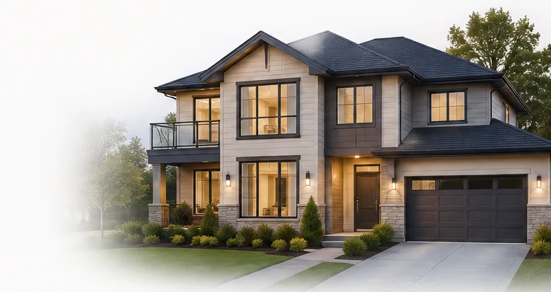 A modern home at dusk